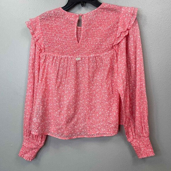 Billabong x Wrangler Carefree Top Womens Medium Floral Ruffled Smocked Prairie - Picture 5 of 14